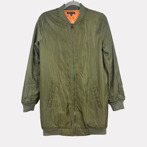 Kendall & Kylie Long Olive Green Bomber Jacket Womens Small Long Sleeve
